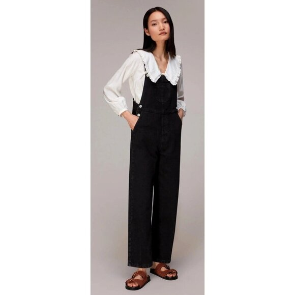 Whistles Pants - Whistles Overalls Women 27 Black Cotton Leni Dungaree Straight Leg Crop Jumpsuit
